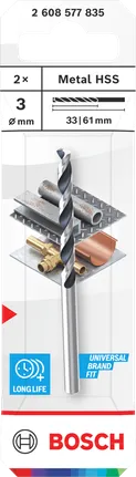 Bosch Metal HSS 3 mm keerdpuuritera 2 tk.